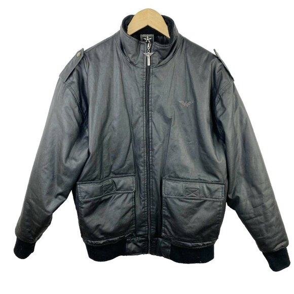 Avirex Bomber Flight Jacket Mens Size Medium Black Full Zip Coat Aviator Retro - Picture 1 of 5